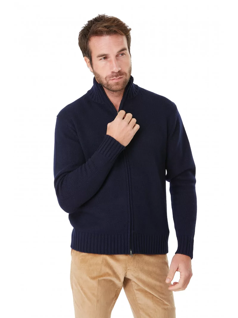 Gilet homme zippé en pur cachemire épais jauge 3