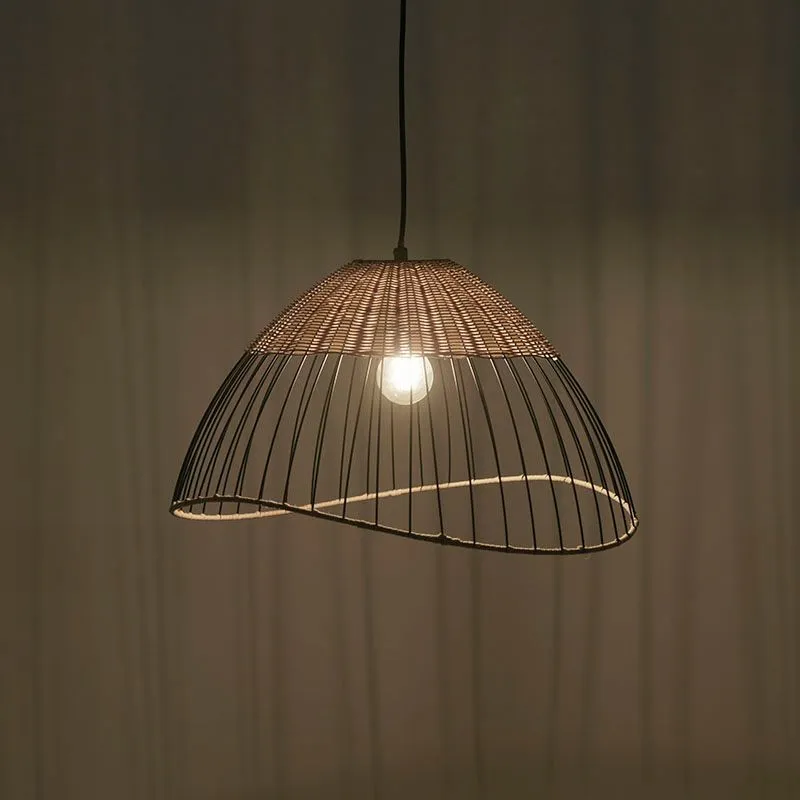 Lampe à suspension Country noire 48 cm avec rotin - Treccia Pua