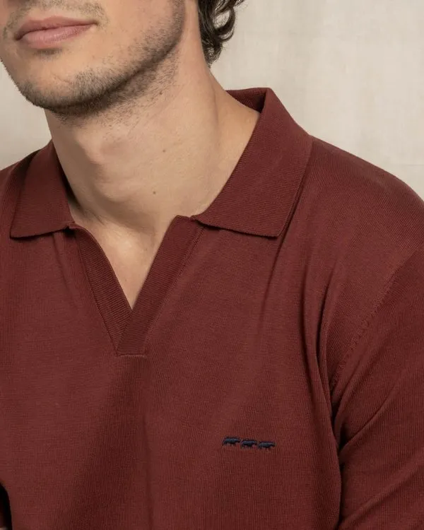 Polo maille brun rouge 