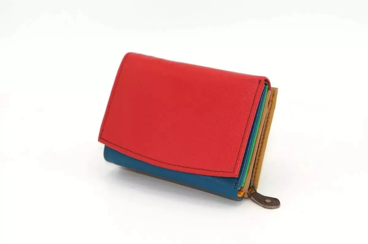 Portefeuille compact cuir rouge unique pour femme