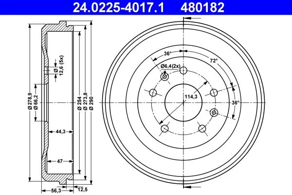 Tambour de frein ATE 480182 